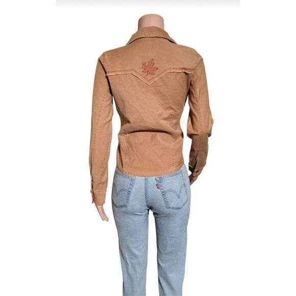 Women's long sleeve button-up raw edge biscuit shirt M - Picture 3 of 7